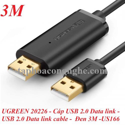 Ugreen 20226 3M màu Đen Cáp USB 2.0 kết nối + truyền dữ liệu máy tính US166 30020226